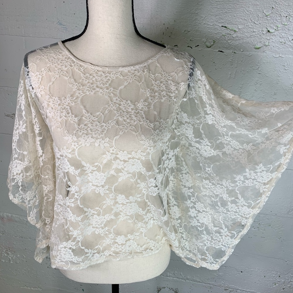 H&M sheer lace crop waist ivory top